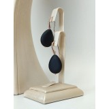 Cercei Argint 925 Placati Aur Roz cu Agat Negru Satinat, Ovali, Zirconiu, 5cm, Timeless, Fabricati Manual in Italia
