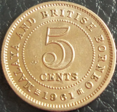 Moneda exotica 5 CENTS - MALAYA &amp;amp; BORNEO, anul 1961 *cod 5341 = excelenta foto