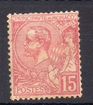 Monaco 1891 Albert I 15C carmine Mi.15 MH AM.296