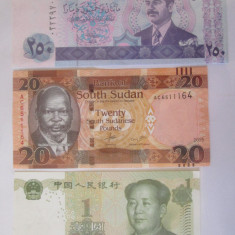 Lot 3 bancnote UNC:Iraq,Sudan,China