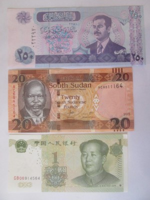 Lot 3 bancnote UNC:Iraq,Sudan,China foto