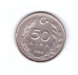 Moneda Turica 50 lire/lira 1986, stare buna, curata, Europa, Cupru-Nichel