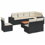 Cumpara ieftin Set mobilier de gradina cu perne, 9 piese, negru, poliratan