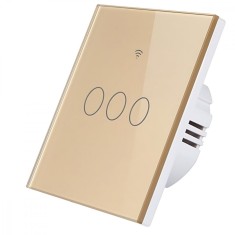 Intrerupator inteligent cu touch, Wifi, 3 canale, 10A, Auriu