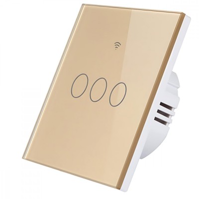 Intrerupator inteligent cu touch, Wifi, 3 canale, 10A, Auriu foto