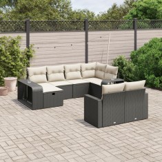 Gossi set canapele de gradina cu perne, 10 piese, negru, poliratan