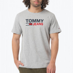 Tricou barbati cu imprimeu cu logo Tommy Jeans din bumbac organic gri, S