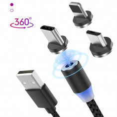 Cablu de incarcare Magnetic cu 3 conectori: USB-C, Micro-USB, Lightning foto