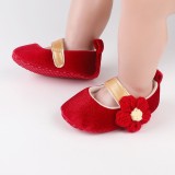 Pantofiori rosii din catifea cu floricica aplicata (Marime Disponibila: 6-9, Superbaby