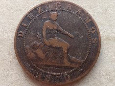 SPANIA-10 CENTIMOS 1870 foto