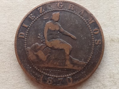 SPANIA-10 CENTIMOS 1870 foto