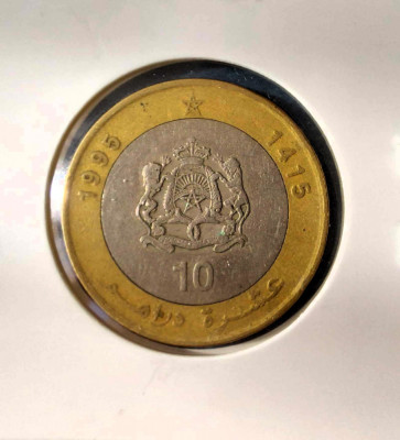 MONEDA MAROC - 10 DIRHAMS 1995, BIMETALICA foto