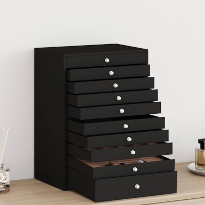 vidaXL Cutie de bijuterii 10 straturi cu suport pentru ceasuri negru foto