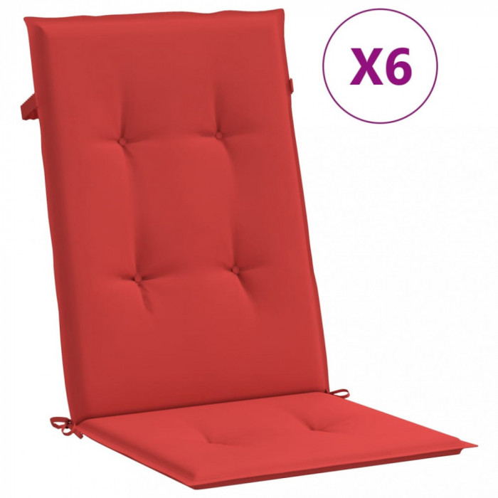 Perne scaun cu spatar &icirc;nalt, 6 buc., rosu, 120x50x3 cm, textil GartenMobel Dekor