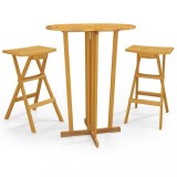 Set mobilier de bar pliabil, 3 piese, lemn masiv de tec