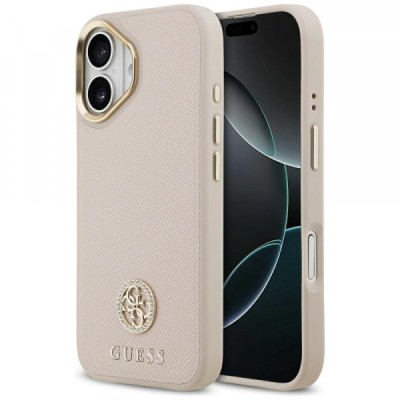 Husa MagSafe pentru Apple iPhone 17, Guess, Grained Strass Logo, Roz foto