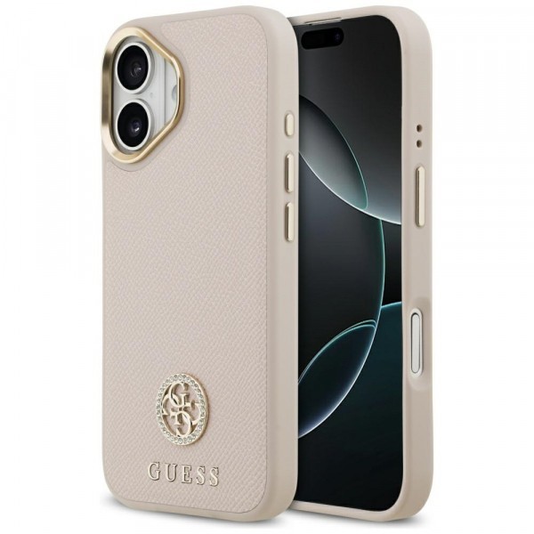 Husa MagSafe pentru Apple iPhone 17, Guess, Grained Strass Logo, Roz
