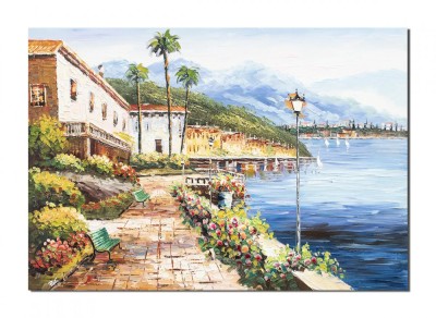 Tablou Bellagio lacul Como pictat manual, Calmitate, 100x70cm ulei pe panza, Valentin Pop foto
