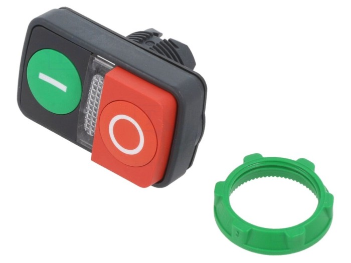 Comutator dublu 22mm roșu/verde IP20