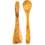 Set Corsica spatulă și lingură&nbsp;cu găuri din lemn măslin 30 | 35 cm