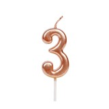 Lumanare de Tort, Cyrax, Model Cifra 3, Party, 4.5 x 2.5 cm, din Parafina, Rose Gold