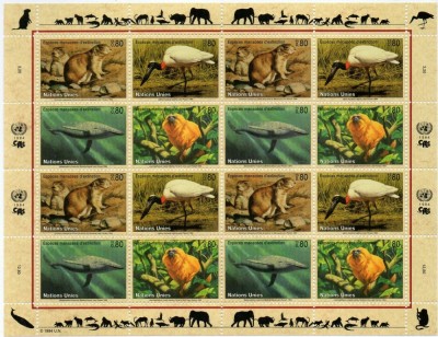 ONU , UNO GENEVA , GENF - 1994 - FAUNA , ANIMALE , BLOC COLITA NESTAMPILAT foto