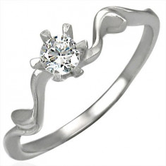 Inel din oțel 316L de culoare argintie - zirconiu transparent, umeri ondulați - Marime inel: 52