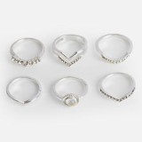 Set de 6 Inele Argintii cu Strasuri pentru Femei, CMCLASS