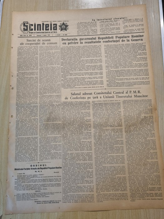 scanteia 1 august 1954-art. ziua marinei ,art. medias,pitesti,codlea