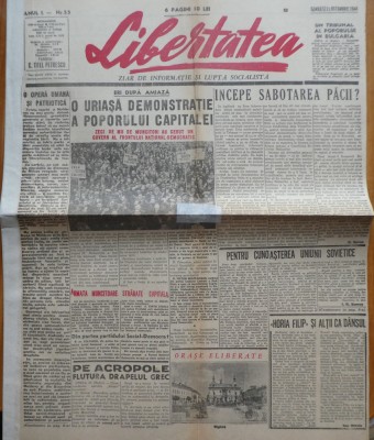 Ziarul libertatea, 21 octombrie 1944, demonstratia din capitala foto