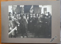 Fotografie mare pe carton, interbelica, Braila, General Macri, Capitan Praporgescu