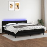 Cumpara ieftin Pat cu arcuri, saltea și LED, negru, 200x200 cm, textil