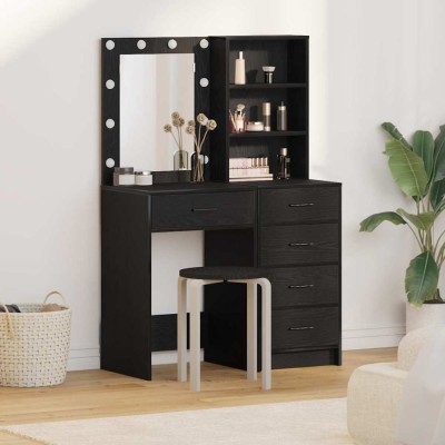 vidaXL Masă de Machiaj 2 pcs Negru 50 x 41 x 135 cm Lemn compozit foto