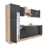 Mobilă de bucătărie Yorki 280, corp stejar sonoma, față antracit satinat, frigider cu congelator superior