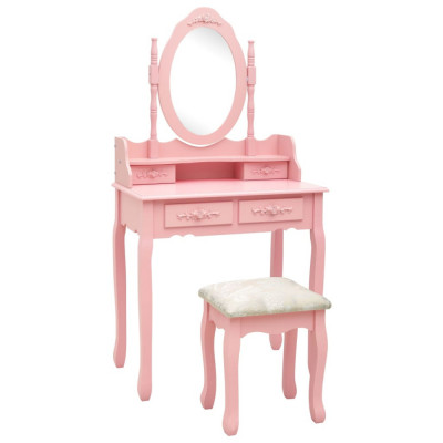 vidaXL Set masă de toaletă cu taburet roz 75x69x140 cm lemn paulownia foto