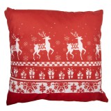 Fata perna Craciun Reindeer poliester alb rosu 45x45 cm