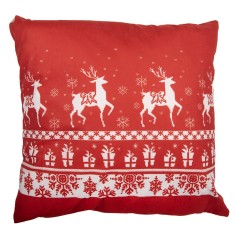 Fata perna Craciun Reindeer poliester alb rosu 45x45 cm