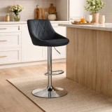 Scaun bar rotativ Kast, catifea neagra, reglabil, picior metal argintiu