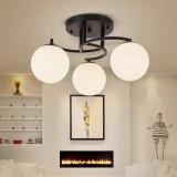 Cumpara ieftin Lustra moderna, 3 brate, globuri albe din sticla, dulie E27, culoare corp negru, diametru 46CM