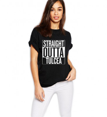 Tricou dama negru - Straight Outta Tulcea - XL foto