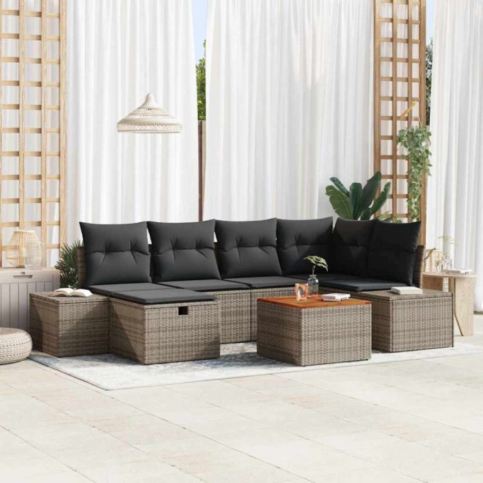 vidaXL Set de canapele pentru grădină cu pernă 7 pcs Gri Rattan poli 3360926
