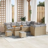 Set canapea grădină vidaXL 12 piese cu perne Bej din ratan poliester acacia, Set dining grădină vidaXL 3 piese cu perne Bej din ratan poliester acacia