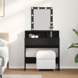 VidaXL Masă de toaletă, oglindă &amp; LED-uri, stejar negru lemn prelucrat