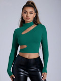 Bluza pe gat, decupata, cu maneca lunga, verde, dama, Shein