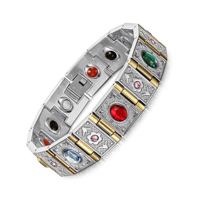 Bratara magnetica din otel inoxidabil, silver-gold, model SY106J foto