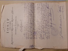 CERTIFICAT SEMNAT DE IOSIF MITROPOLITUL MOLDOVEI LA 1893. foto