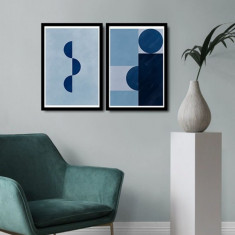 Set 2 tablouri decorative, Alpha Wall, Blue Abstract, 36x51 cm