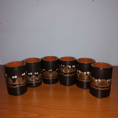 6x pahar cupa ceramica maro tuica tarie shot glass MHV Hodmezovasarhely Hu