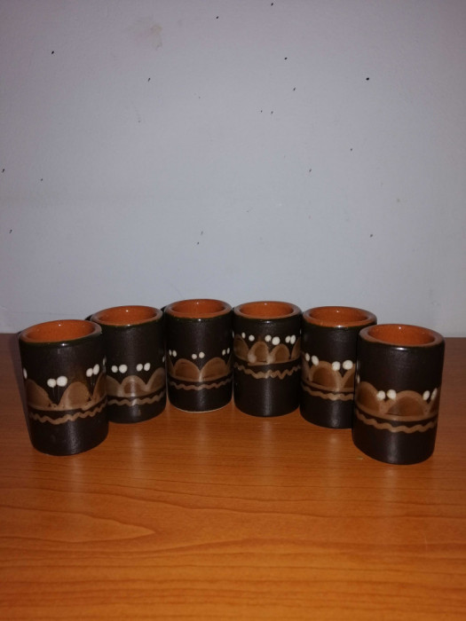 6x pahar cupa ceramica maro tuica tarie shot glass MHV Hodmezovasarhely Hu