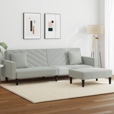 vidaXL Set canapea cu perne, 2 piese, gri deschis, catifea foto